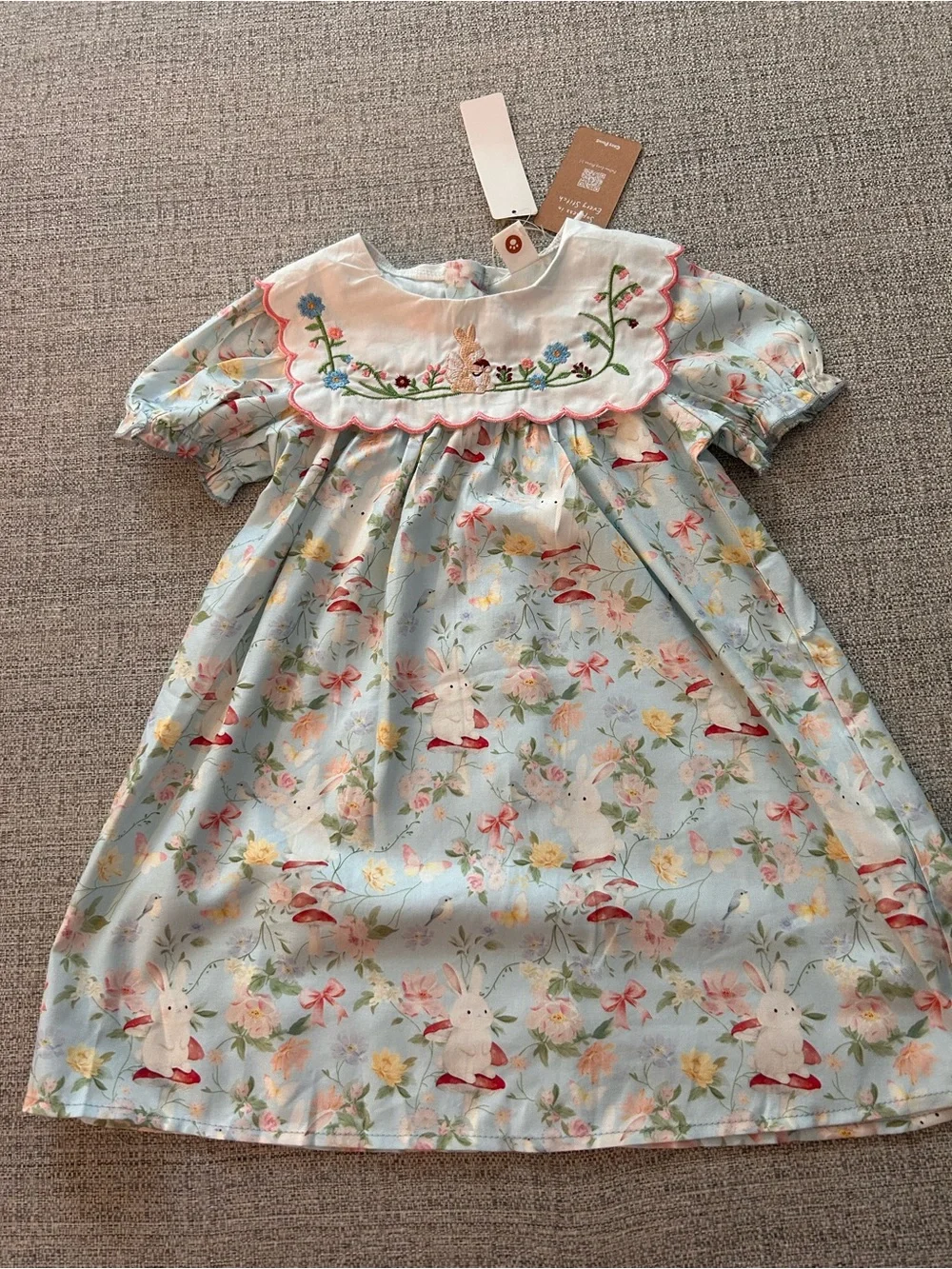 NWT Cozy Pixies Embroidered Bunny Floral Dress in Light Blue Size 2/3